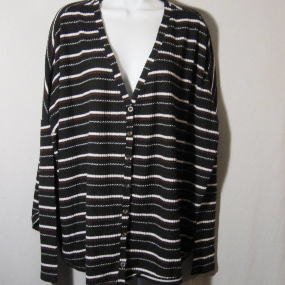 Anthro Out From Under Button Up Striped Cardigan L - image 1